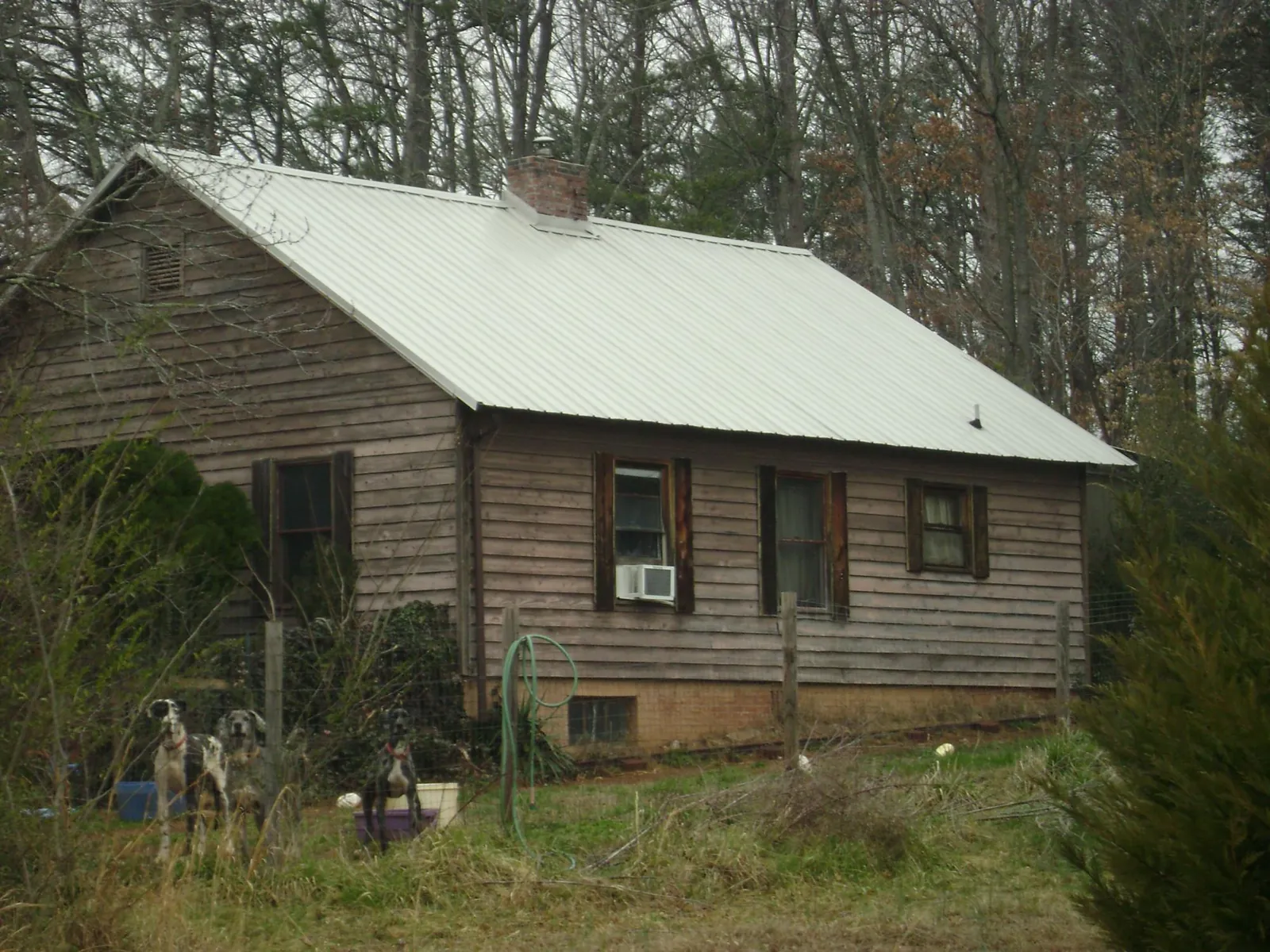 White metal roof on an old wood sided farmhouse, from a Metal Roof Installation job in Tigerton